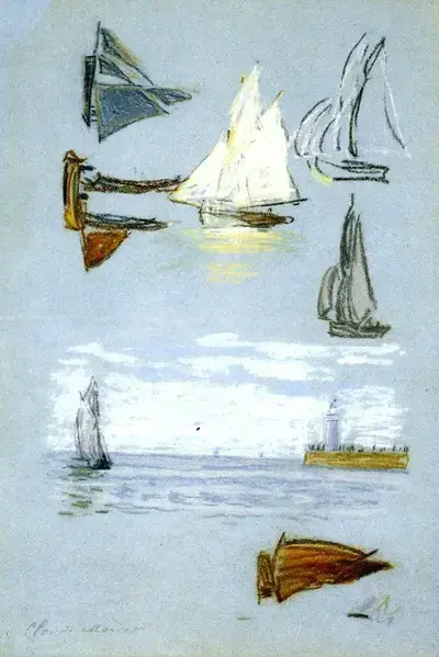 Study of Sailboats and Harbour Claude Monet